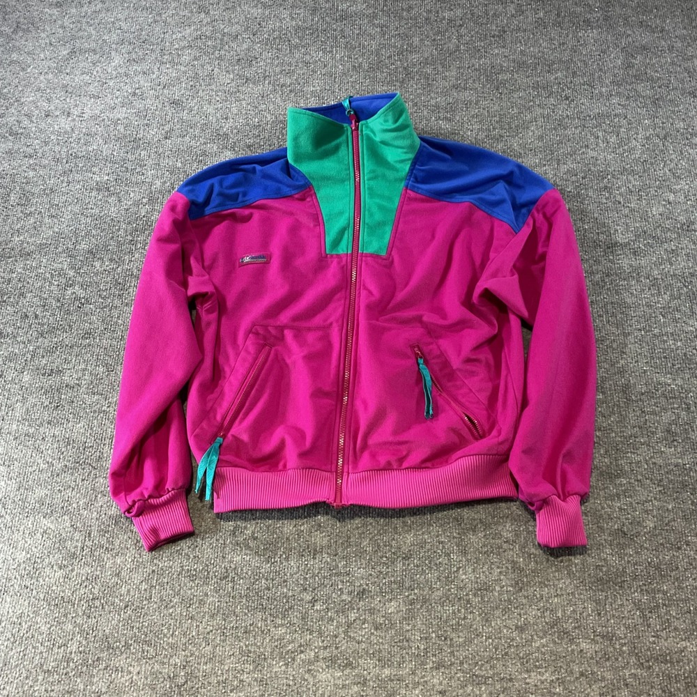 Columbia Vintage Colorblock Track Jacket Pink Blue Green Womens Large Full Zip